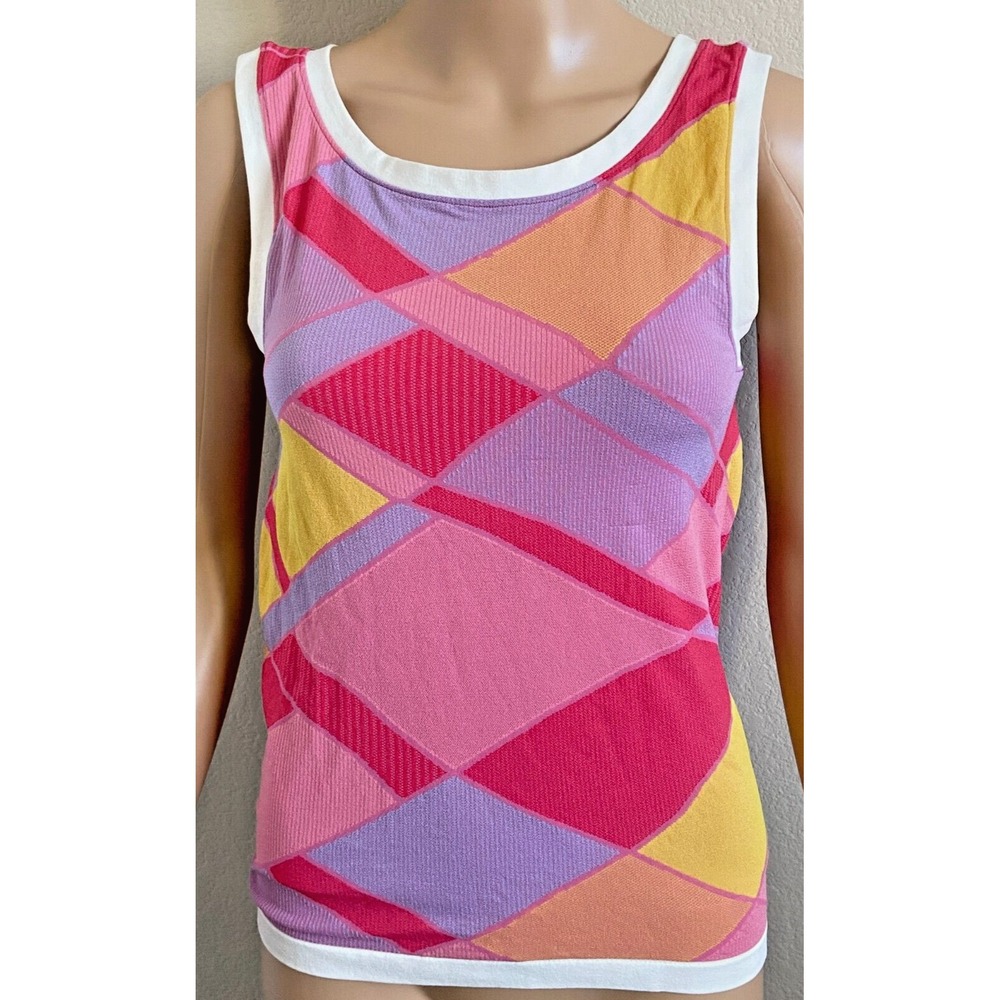 Wolford ~ Nylon Blend VELVET LUXE Sleeveless Tank Top P INK LAVENDER Geometric M